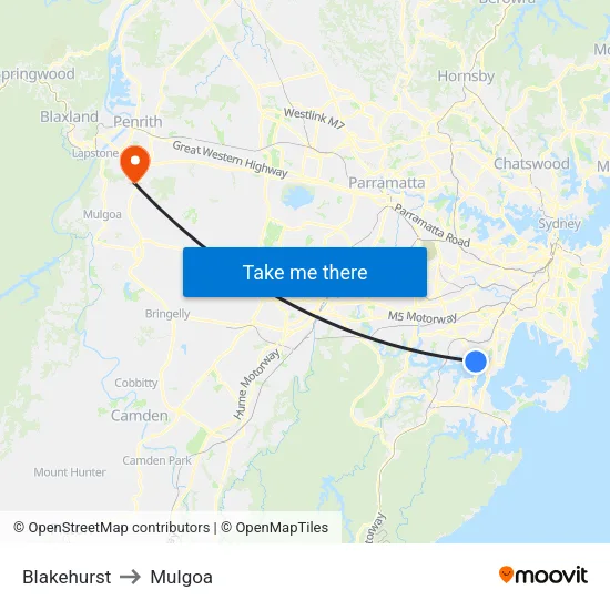 Blakehurst to Mulgoa map