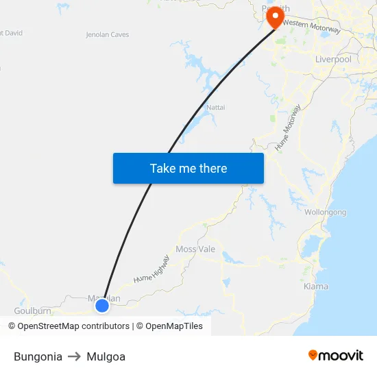 Bungonia to Mulgoa map