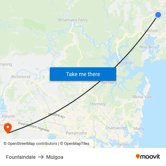 Fountaindale to Mulgoa map