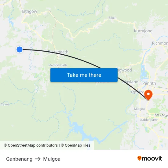 Ganbenang to Mulgoa map