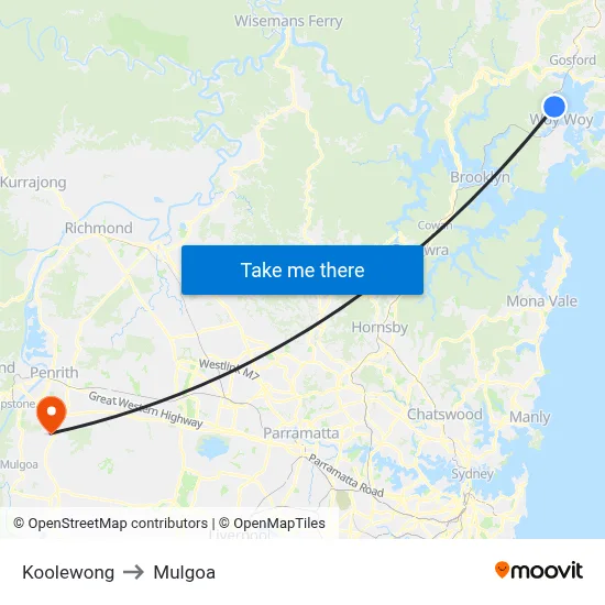 Koolewong to Mulgoa map
