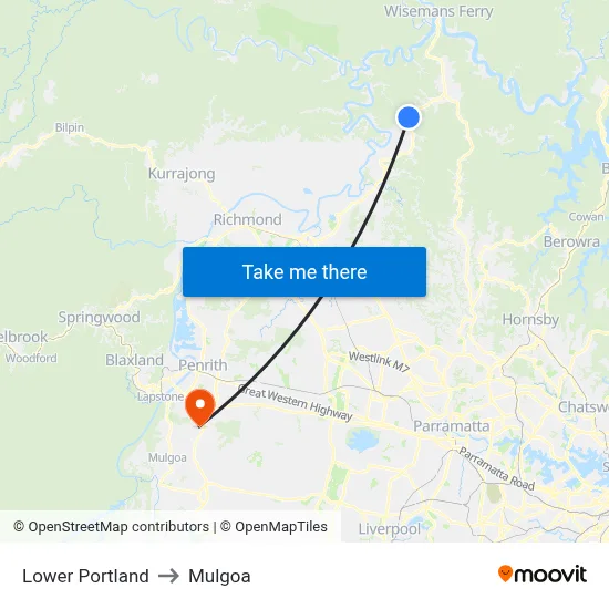 Lower Portland to Mulgoa map