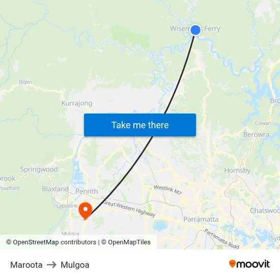 Maroota to Mulgoa map