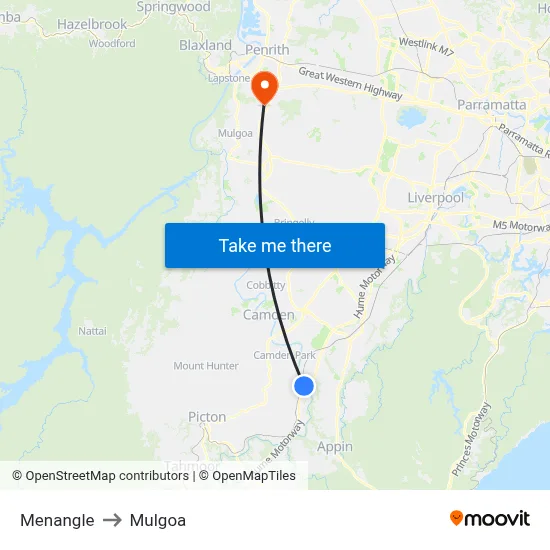 Menangle to Mulgoa map
