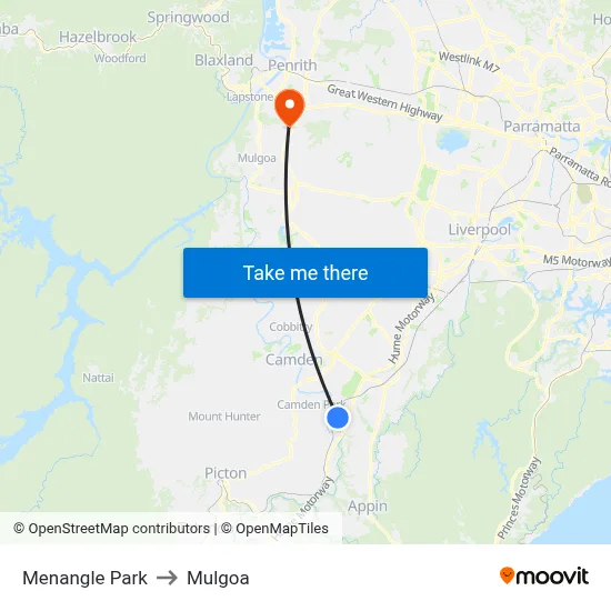 Menangle Park to Mulgoa map