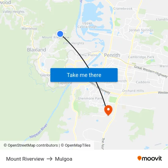 Mount Riverview to Mulgoa map