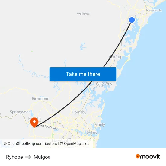 Ryhope to Mulgoa map