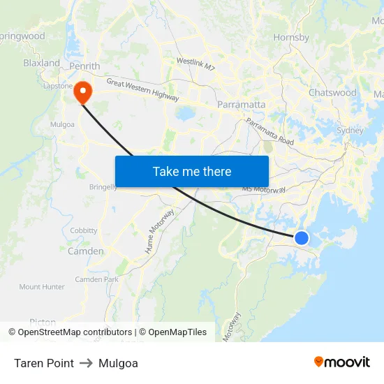 Taren Point to Mulgoa map