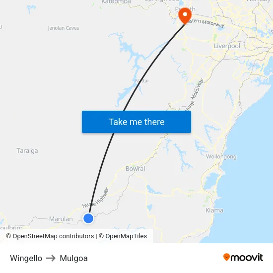 Wingello to Mulgoa map