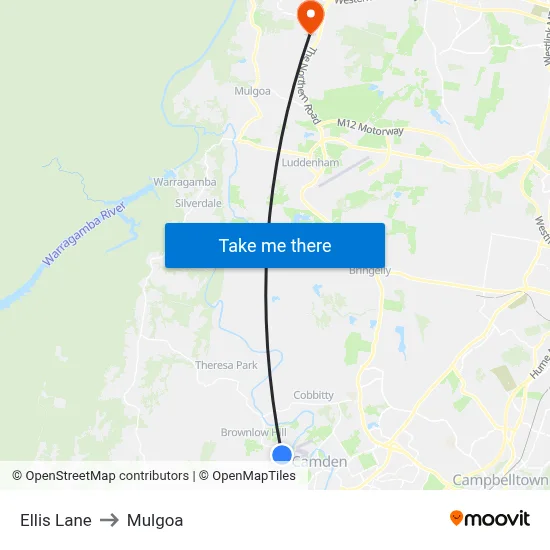 Ellis Lane to Mulgoa map