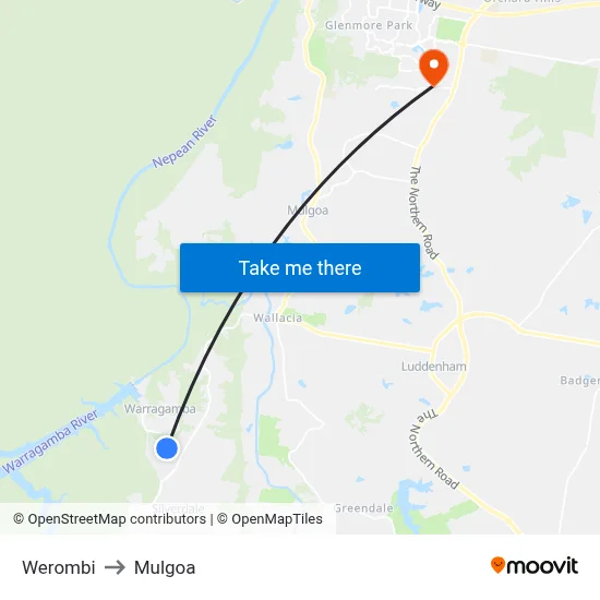 Werombi to Mulgoa map