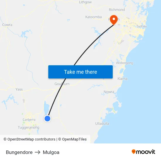 Bungendore to Mulgoa map