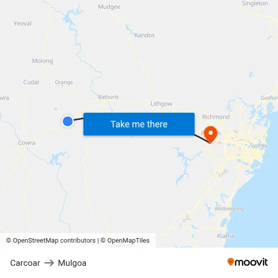 Carcoar to Mulgoa map