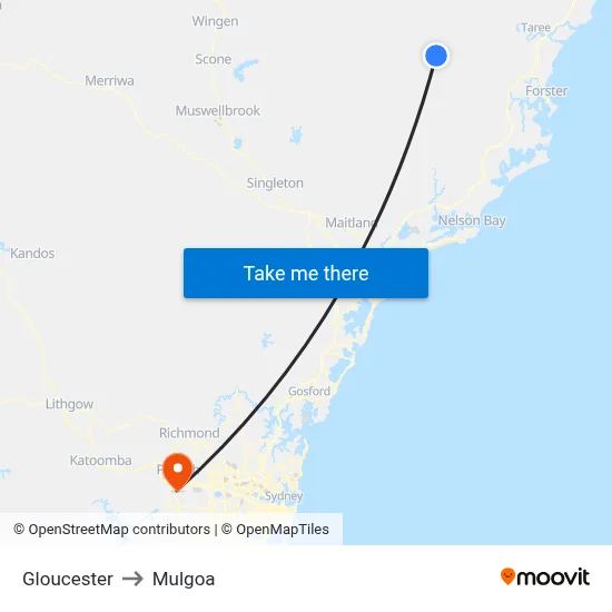 Gloucester to Mulgoa map