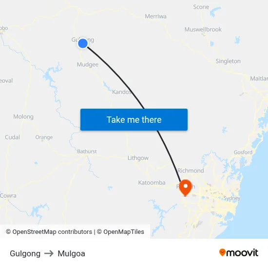 Gulgong to Mulgoa map