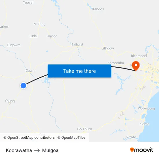 Koorawatha to Mulgoa map