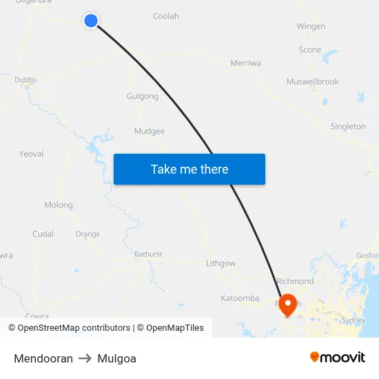 Mendooran to Mulgoa map