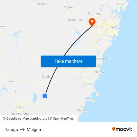 Tarago to Mulgoa map