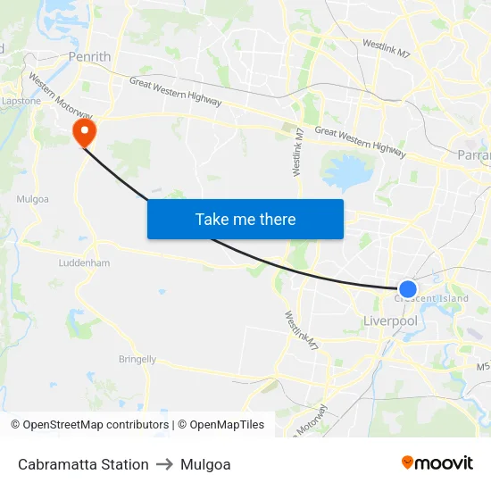 Cabramatta Station to Mulgoa map