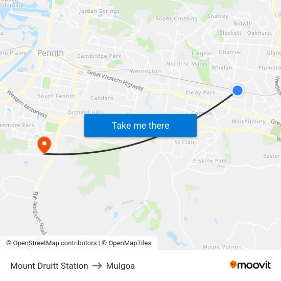 Mount Druitt Station to Mulgoa map