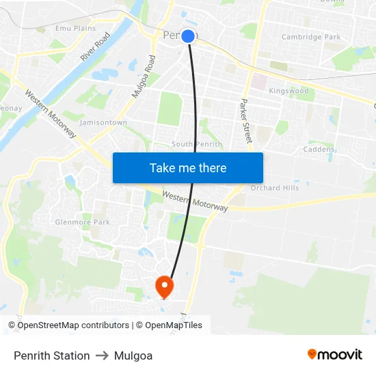 Penrith Station to Mulgoa map