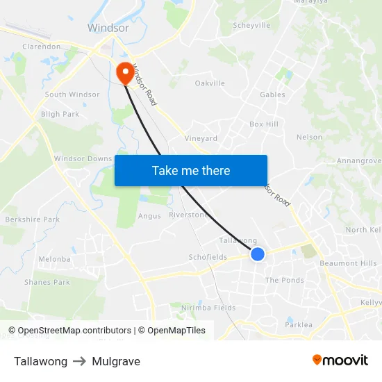 Tallawong to Mulgrave map