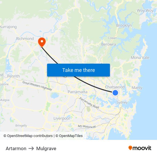 Artarmon to Mulgrave map