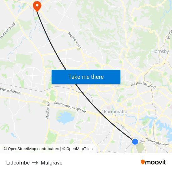 Lidcombe to Mulgrave map
