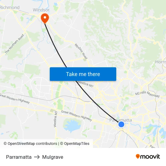 Parramatta to Mulgrave map