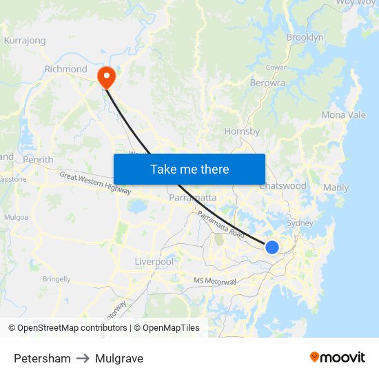 Petersham to Mulgrave map