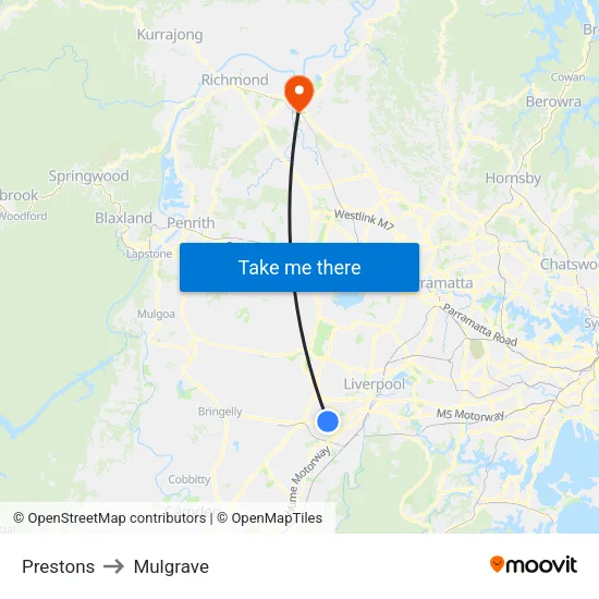 Prestons to Mulgrave map
