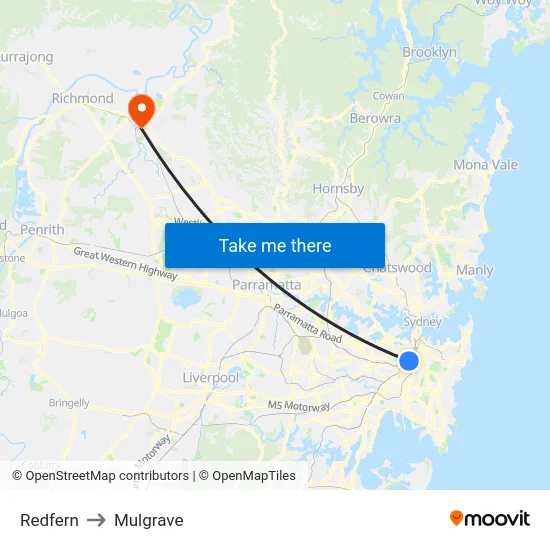 Redfern to Mulgrave map