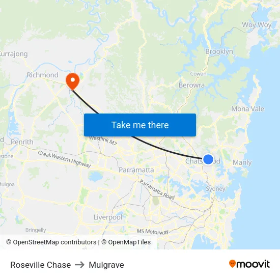 Roseville Chase to Mulgrave map