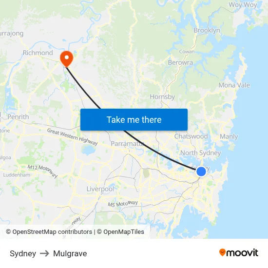 Sydney to Mulgrave map