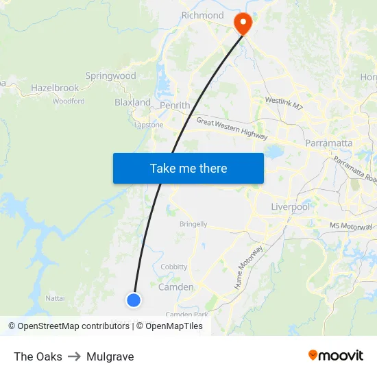 The Oaks to Mulgrave map