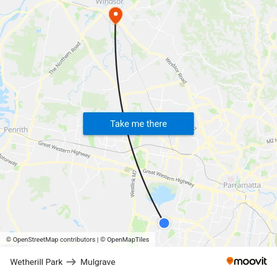 Wetherill Park to Mulgrave map