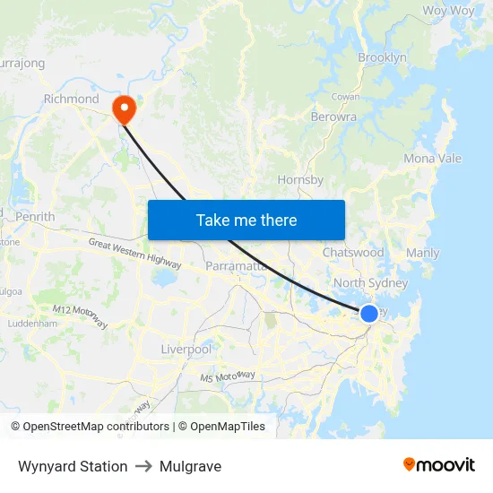 Wynyard Station to Mulgrave map