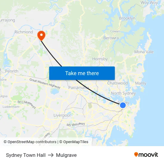 Sydney Town Hall to Mulgrave map
