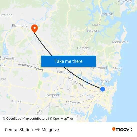 Central Station to Mulgrave map