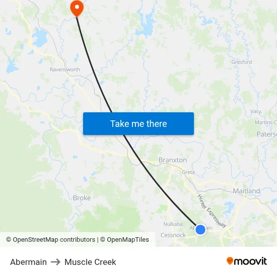 Abermain to Muscle Creek map
