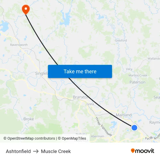 Ashtonfield to Muscle Creek map