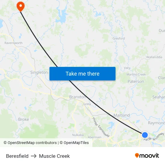 Beresfield to Muscle Creek map