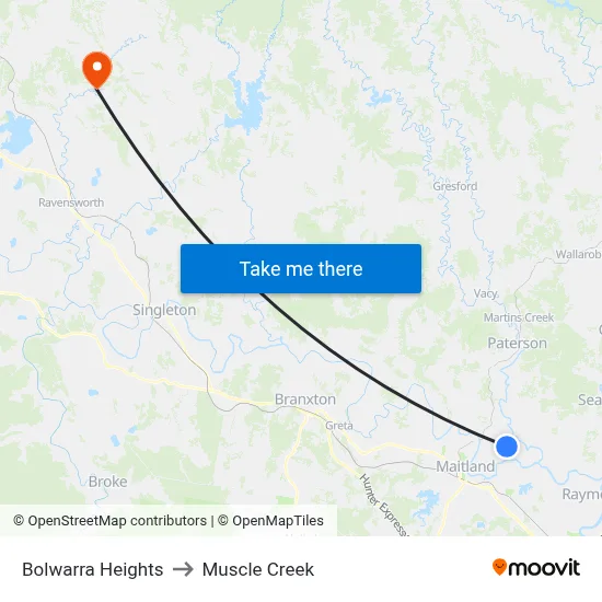 Bolwarra Heights to Muscle Creek map
