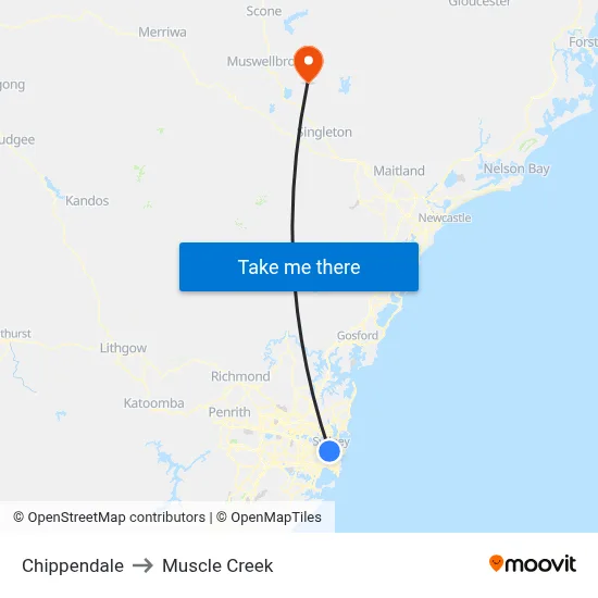 Chippendale to Muscle Creek map