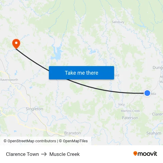 Clarence Town to Muscle Creek map