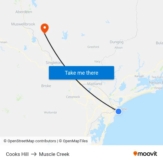 Cooks Hill to Muscle Creek map