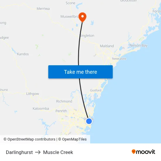 Darlinghurst to Muscle Creek map