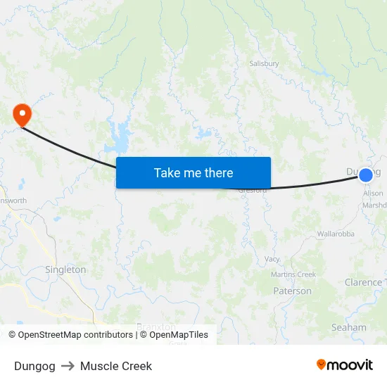 Dungog to Muscle Creek map