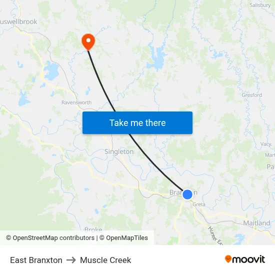 East Branxton to Muscle Creek map