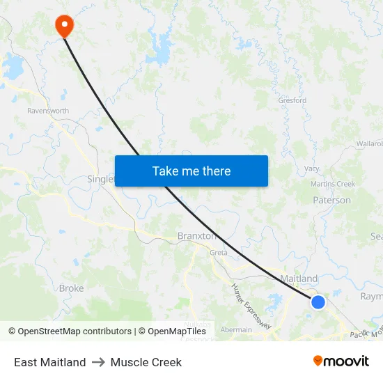 East Maitland to Muscle Creek map